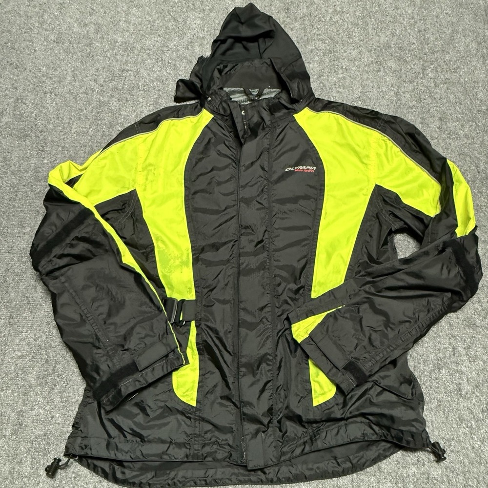 Olympia Moto Sports Jacket Mens XS/S Black Motorcycle Hooded Full Zip